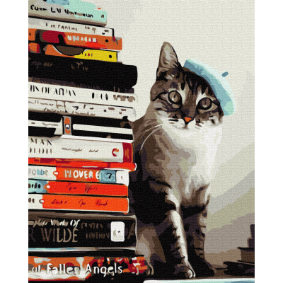 Кот-читайлик картина по номерам, Brushme Кот-читайлик картина по номерам, Brushme