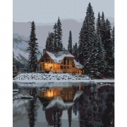 Зимний пейзаж картина по номерам "Снежная ночь" Brushme