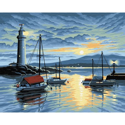 Преміум картина за номерами Маяк і кораблі, Brushme Преміум картина за номерами Маяк і кораблі, Brushme