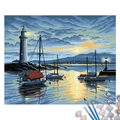Преміум картина за номерами Маяк і кораблі, Brushme Преміум картина за номерами Маяк і кораблі, Brushme